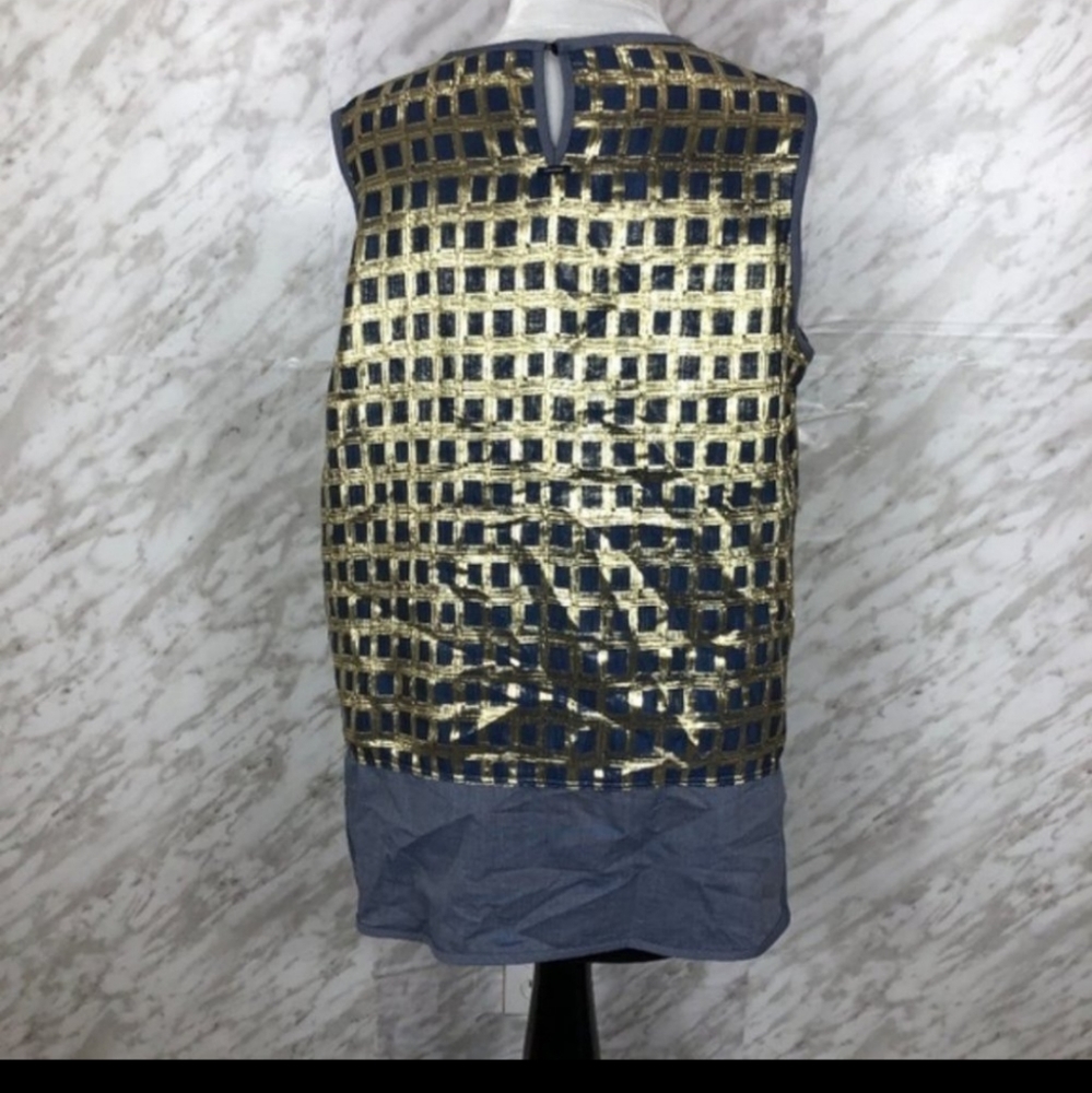 MaxMara Plaid Sleeveless Top - Size 10 - Plaid, Gold, blue - Picture 4 of 8